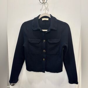 Sezane Betty Cardigan - Navy Crochet Blue